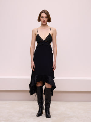 Ruffle and Embroidered Black Dress 