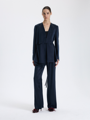 Navy Blue Minimal Belted Jacket 