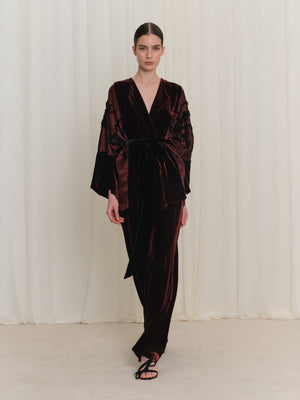 Velvet Jacket with Flocked Pattern Detail