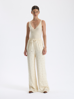 Patterned Ecru Palazzo Trousers 