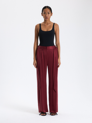 Burgundy Belted Palazzo Trousers 