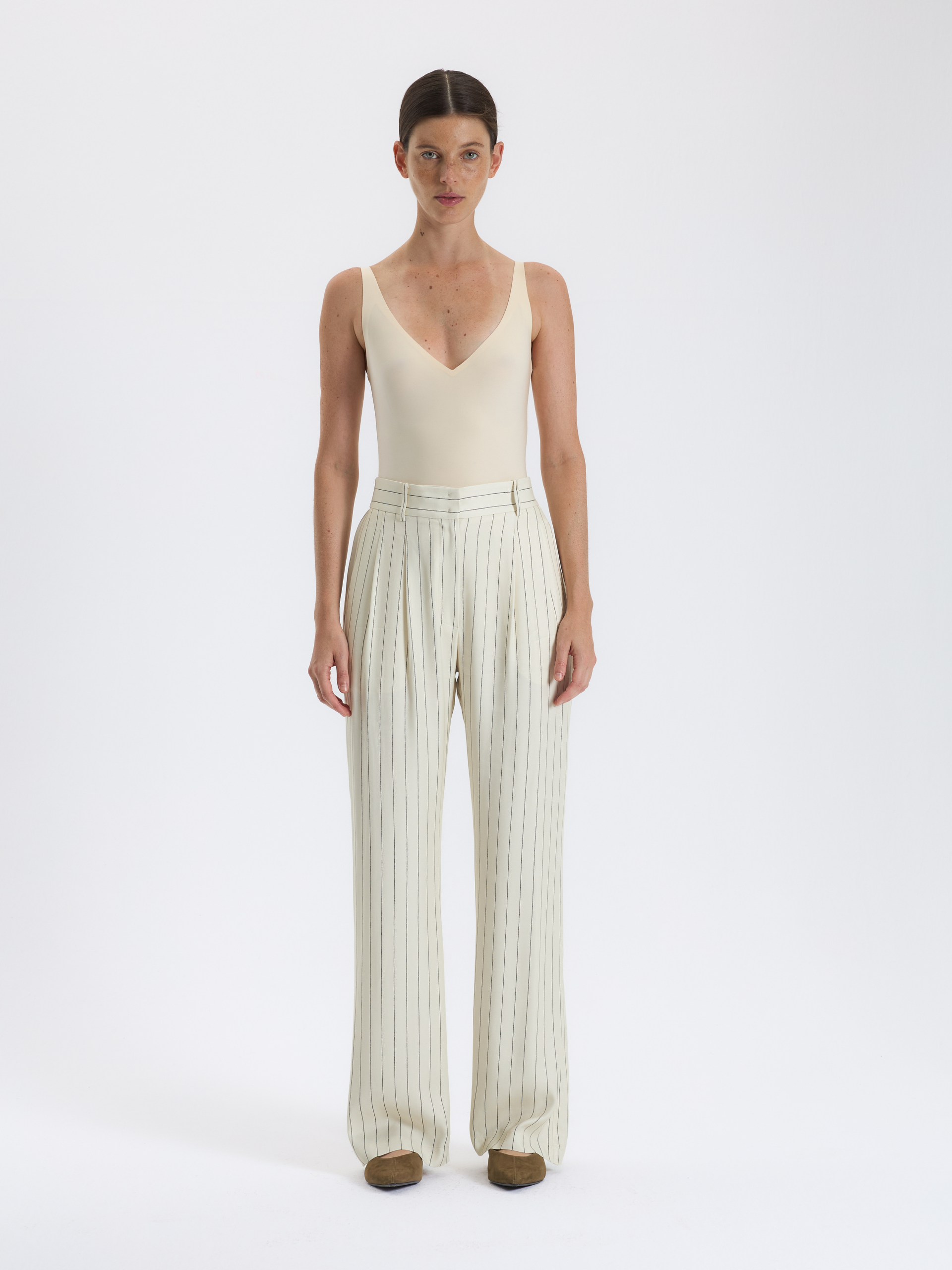 Pinstripe Straight-Leg Trousers