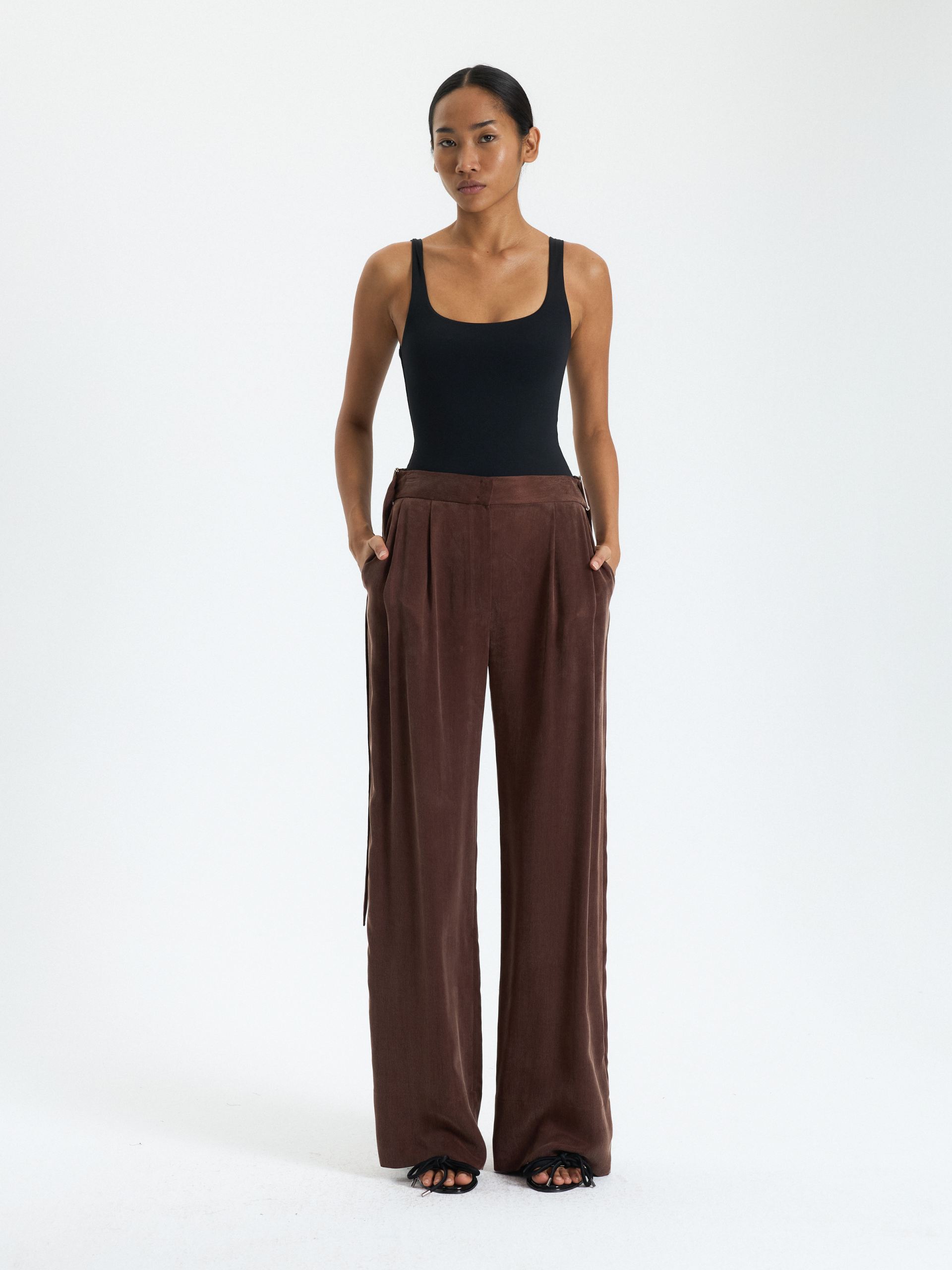 Brown Belted Palazzo Trousers