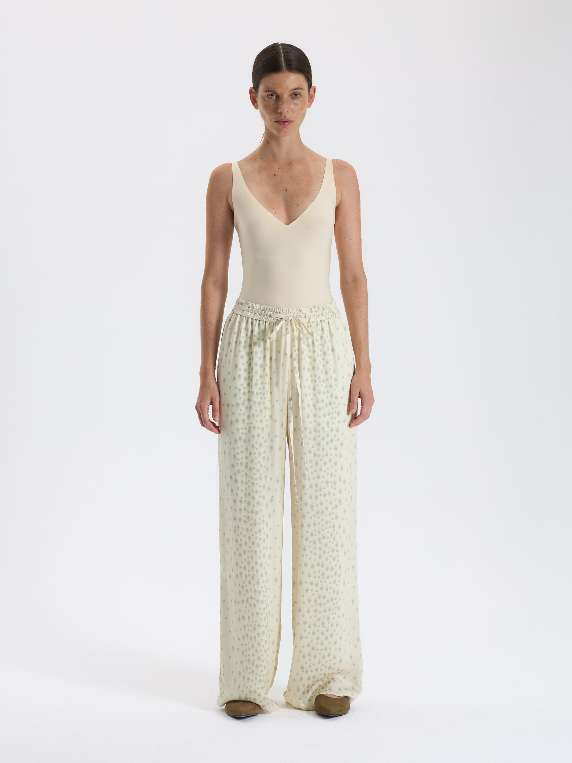 Cream Patterned Palazzo Trousers