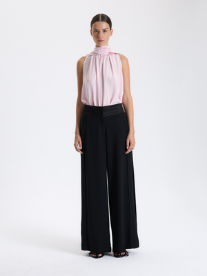 Black Palazzo Pants with Satin Details