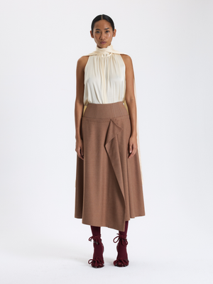 Caramel Draped Midi Skirt 