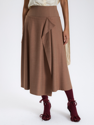 Karamel Drapeli Midi Etek