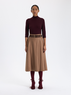 Checked Belted A-Line Skirt 