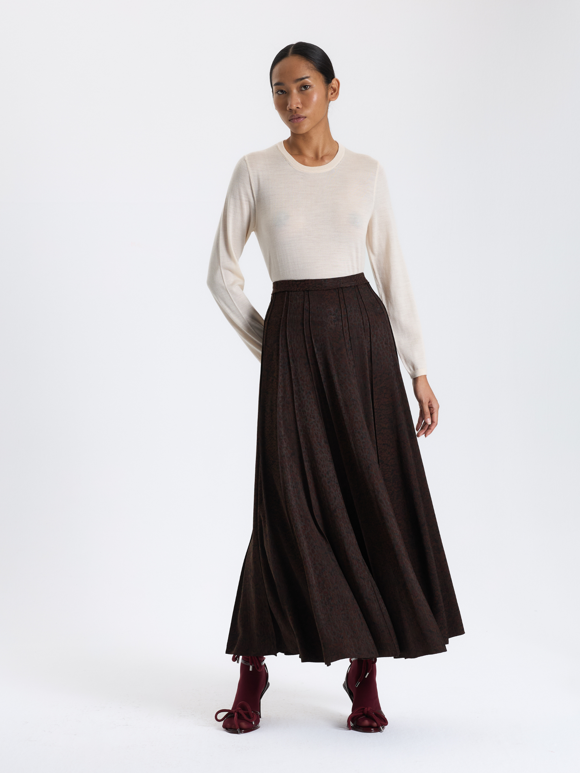 Bordo Desenli Maxi Etek