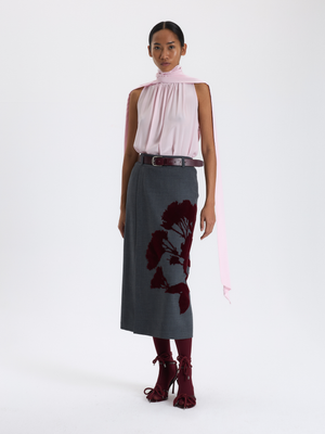 Flower Embroidered Gray Skirt 