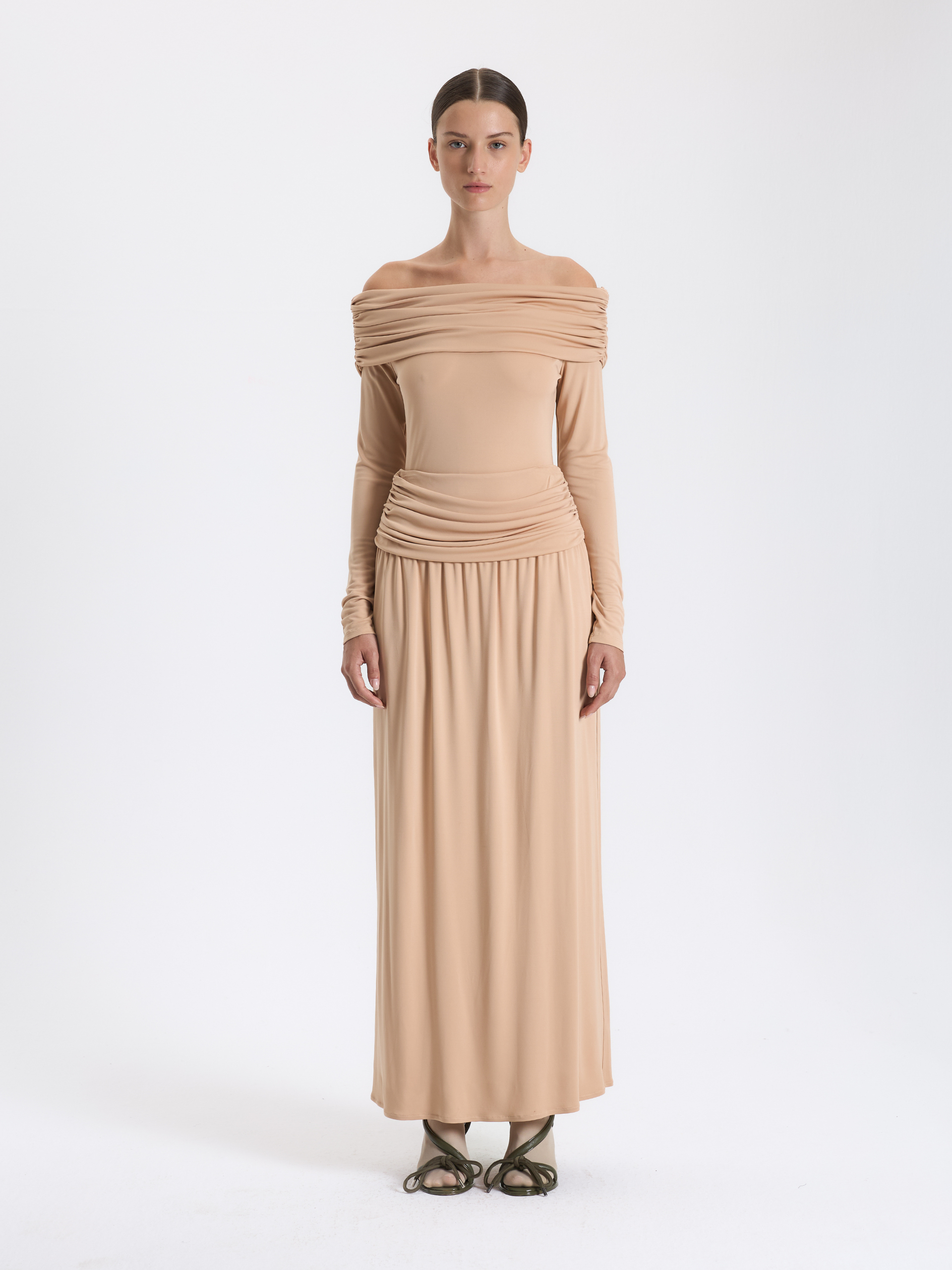 Beige Draped Maxi Skirt