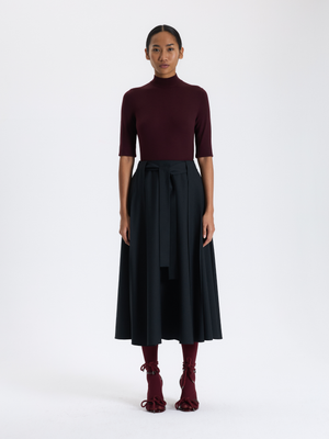 Black Belted A-Line Skirt 
