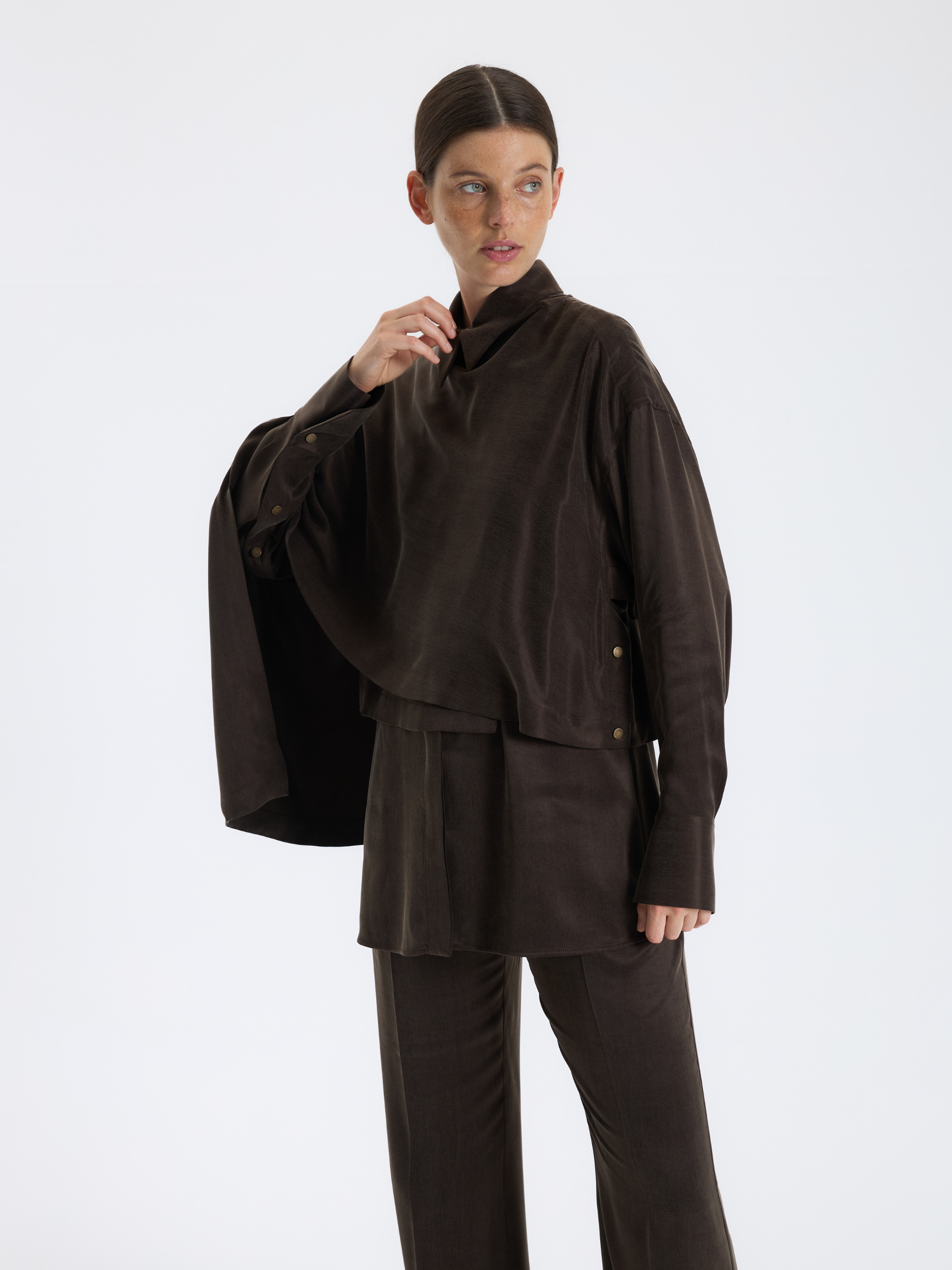 Brown Draped Blouse
