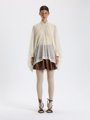 Cream Draped Chiffon Blouse 