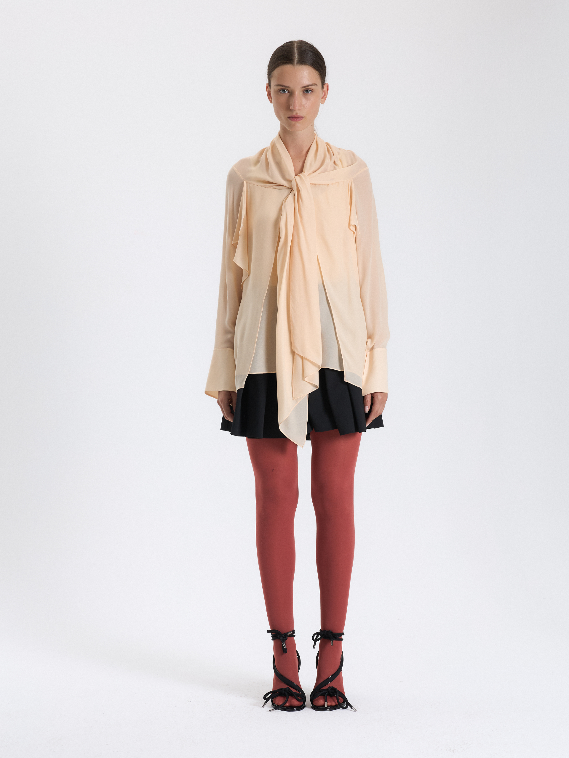 Cream Draped Tie Blouse