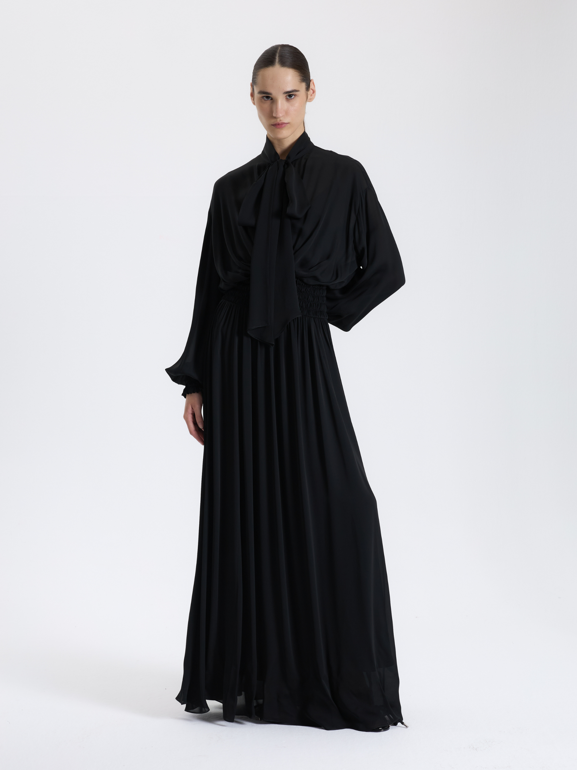Black Draped Belted Dress