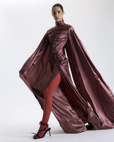 satin dress with cape Reiss Satin Cape Maxi Dress in Burgundy