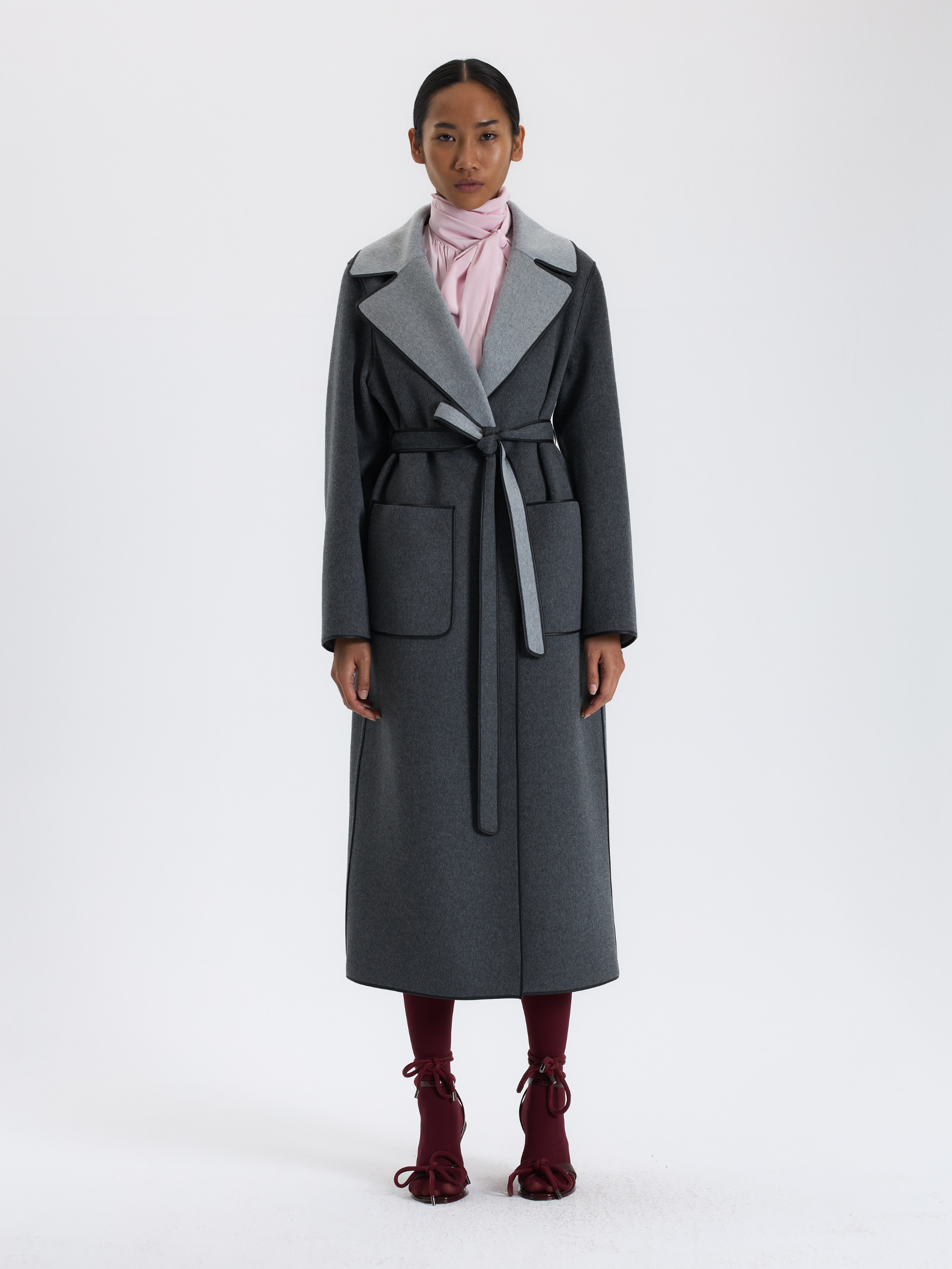 Contrast Piping Cashmere Coat
