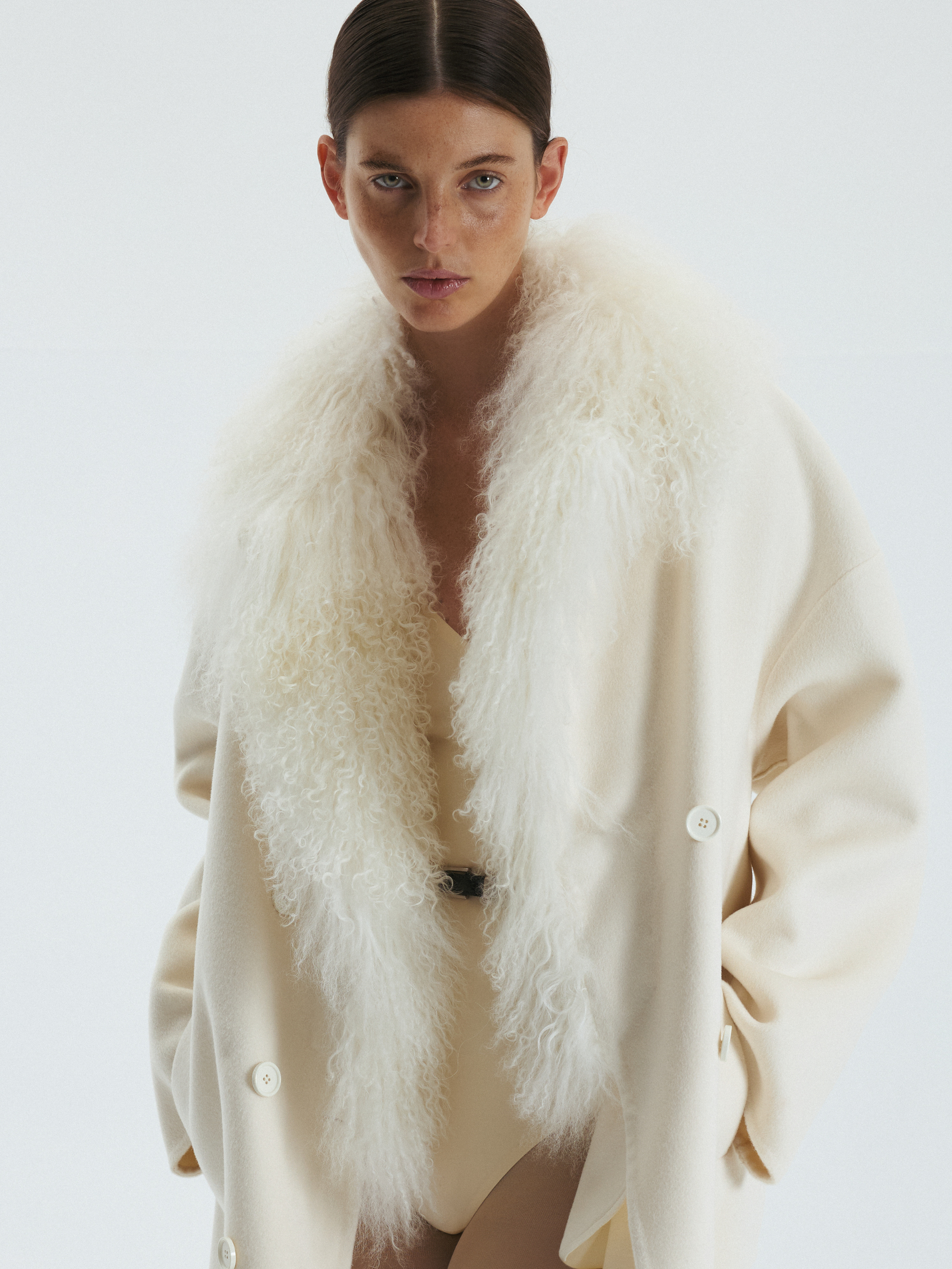 Fur Collar Detail Cashmere Coat